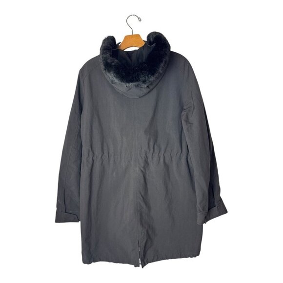 Comptoir Des Cotonniers Coat Women Large Black Rabbit Fur Hood Parka Outdoor - Picture 2 of 16